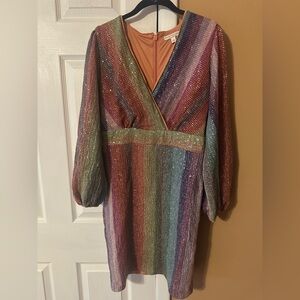 New York & Company Multicolor Sequin Long Sleeve Dress